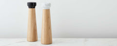 oak and marble salt and pepper mills