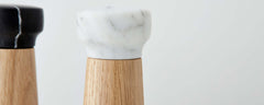 oak and marble salt and pepper mills
