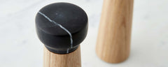 oak and marble salt and pepper mills
