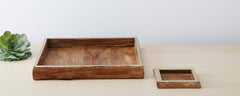pine and silver square trays