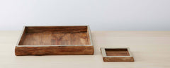 pine and silver square trays