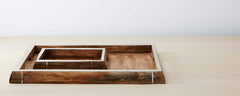 pine and silver rectangular trays