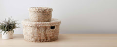 handwoven fabric flat baskets
