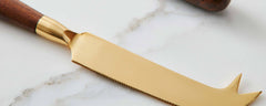 wood gold cheese knife and spreader