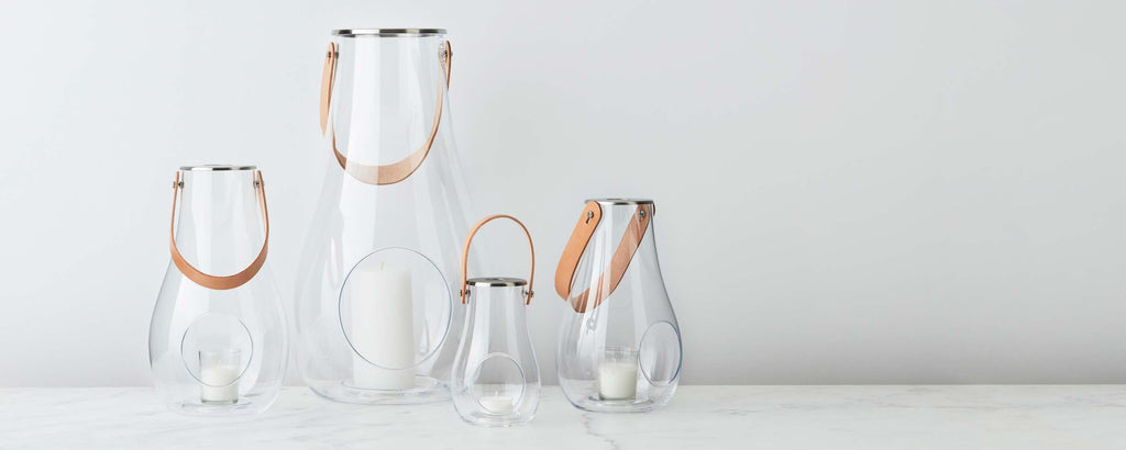 glass lanterns with leather straps