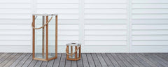 teak and stainless rope lanterns