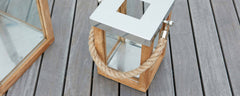 teak and stainless rope lanterns