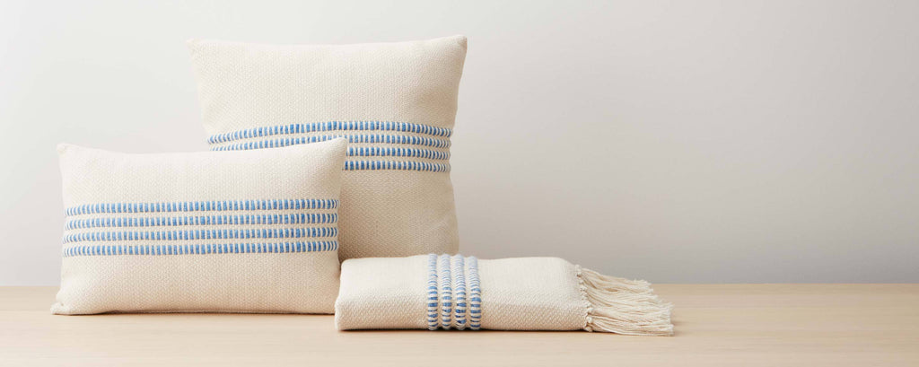 llama blue stripe pillows and throw