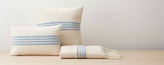 llama blue stripe pillows and throw
