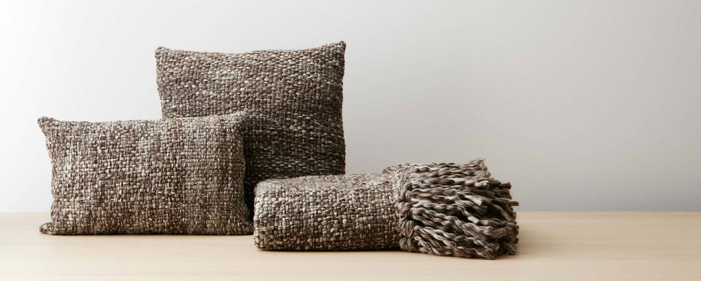 natural chocolate gray pillows and throw